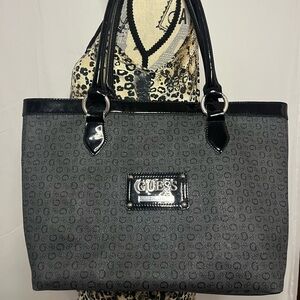 GUESS Black and Gray Patterned Large Purse